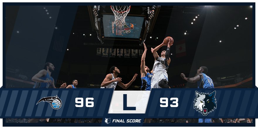 Timberwolves's tweet photo. FINAL: Magic 96, #Twolves 93. #ORLatMIN https://t.co/AnGoDzR9VO
