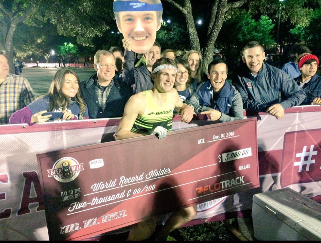darrenrovell's tweet photo. New world beer mile record set tonight. @LewisKentMiler runs mile &amp; chugs 4 beers in 4 minutes &amp; 47 seconds https://t.co/M92QNEKCs7