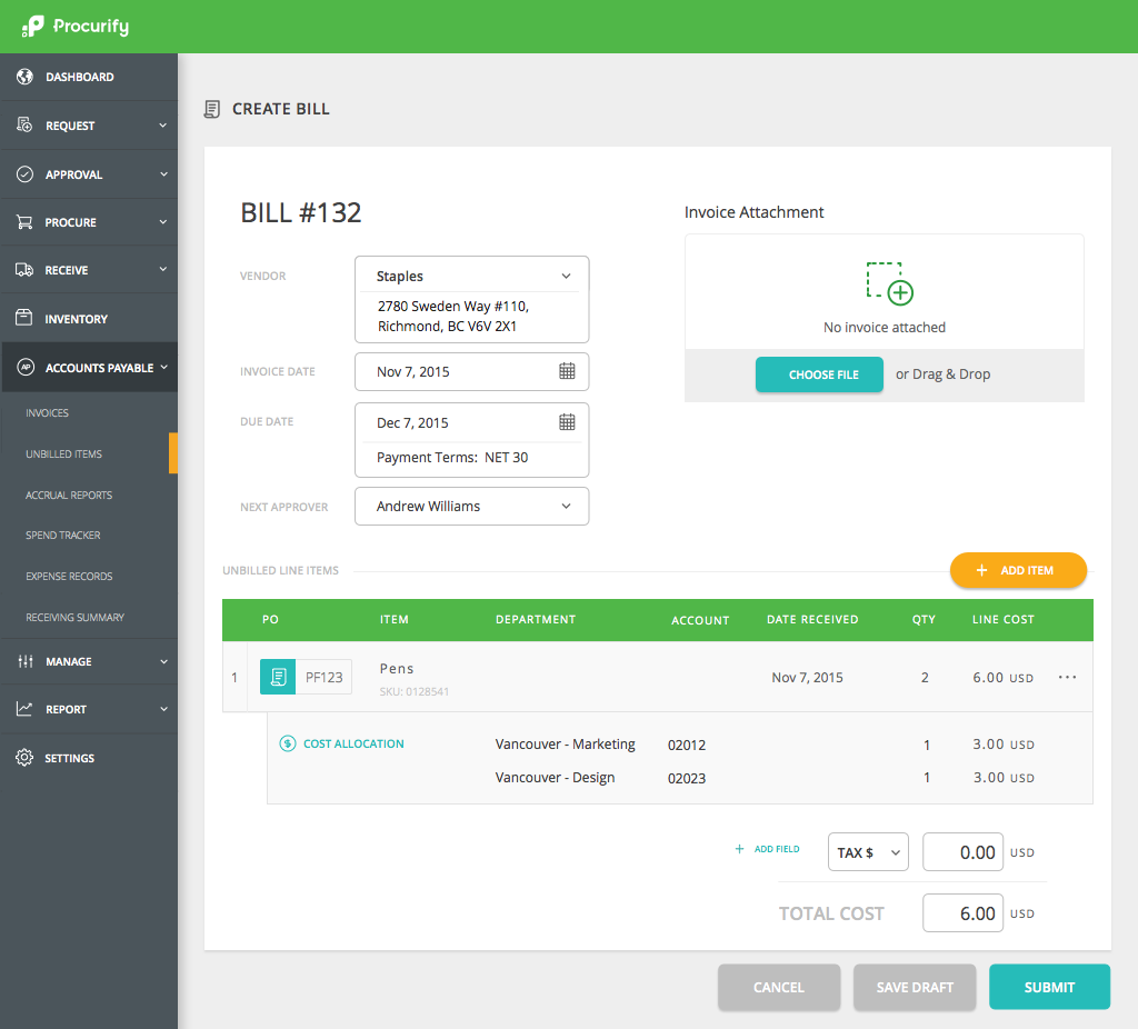 Procurify's tweet photo. Ensure proper #CostAllocation for departments, teams and locations with #ProcurifyAP #AccountsPayable https://t.co/6q2NEMCFkV