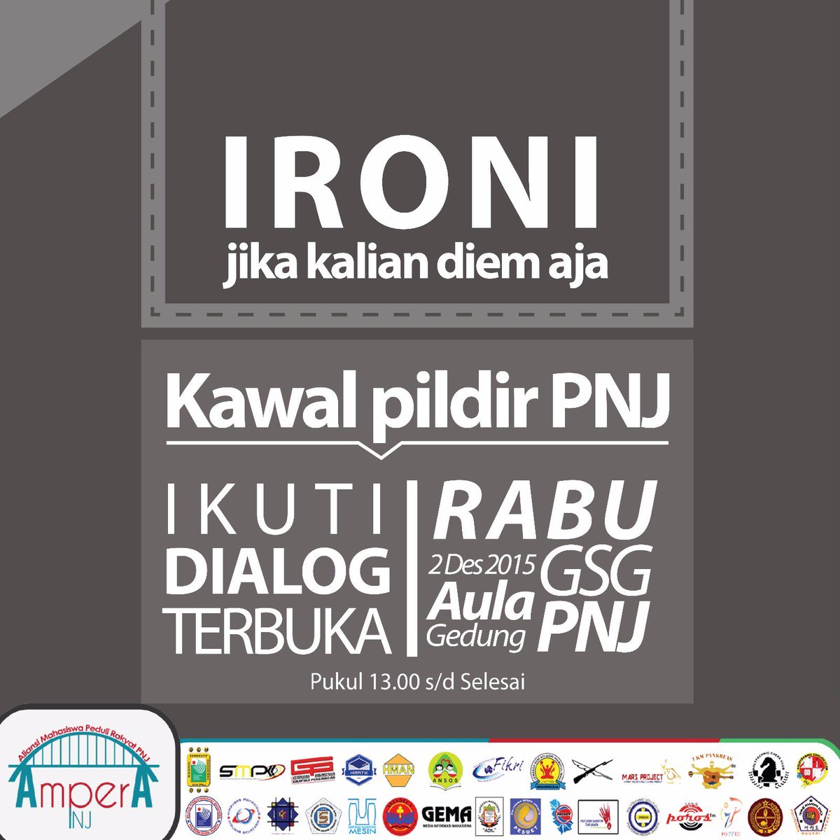 BEMPNJ's tweet photo. DIALOG TERBUKA ! SEKARANG! bersama ketiga calon Direktur PNJ tahun 2016/2020 @amperapnj https://t.co/kTovGxRKdb