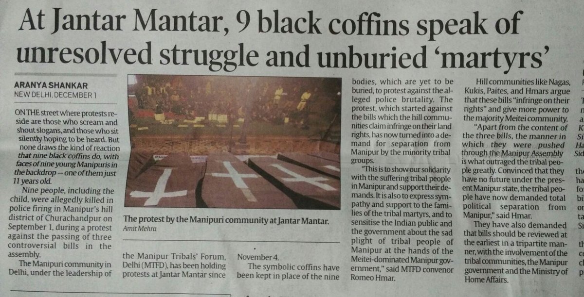 jammangguite's tweet photo. At Jantar Mantar, 9black coffins speak of unresolved struggle &amp; unburied "#Martyrs " @Rita_Banerji  #ManipurBurning https://t.co/fVBCbolgt1