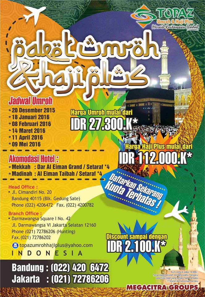 MegacitraGroups's tweet photo. Umroh Ekonomis Nan Nyaman Paket TOPAZ yg sudah mempunyai izin Umroh &amp; Haji dr Kemenag harga mulai dr Rp.27.300rb an https://t.co/F6rdBafgOw