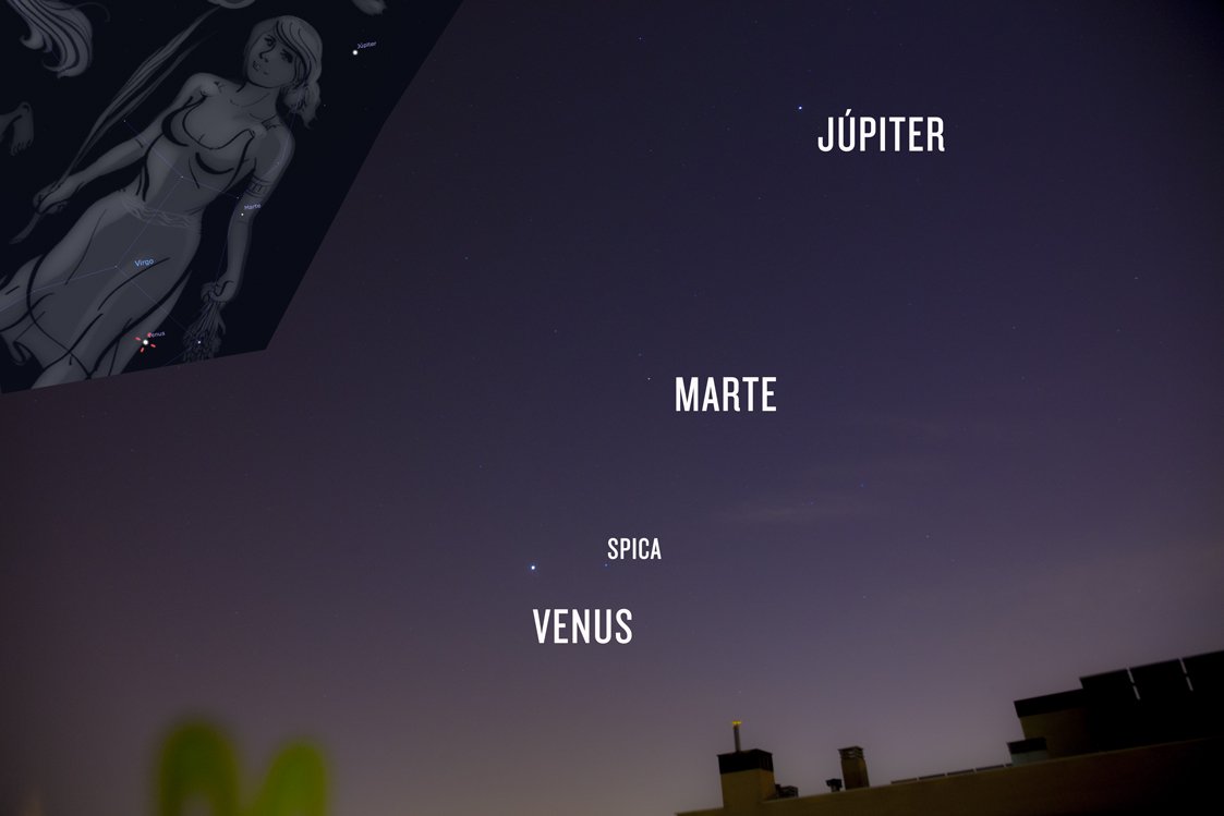 #Raitnau, tres en raya en el cielo de Madrid. En medio de la contaminación, alineación en tiempo real.