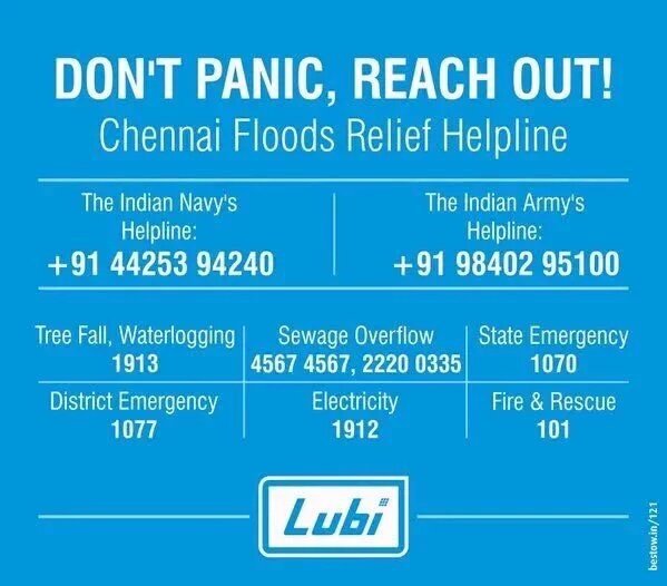 Khandelw13Sagar's tweet photo. #ChennaiFloods Helpline Numbers. 
#ChennaiRains
#ChennaiVolunteers
@DrJwalaG @upma23 @TandonRaveena @AnupamPkher https://t.co/oV0rBCdFNe