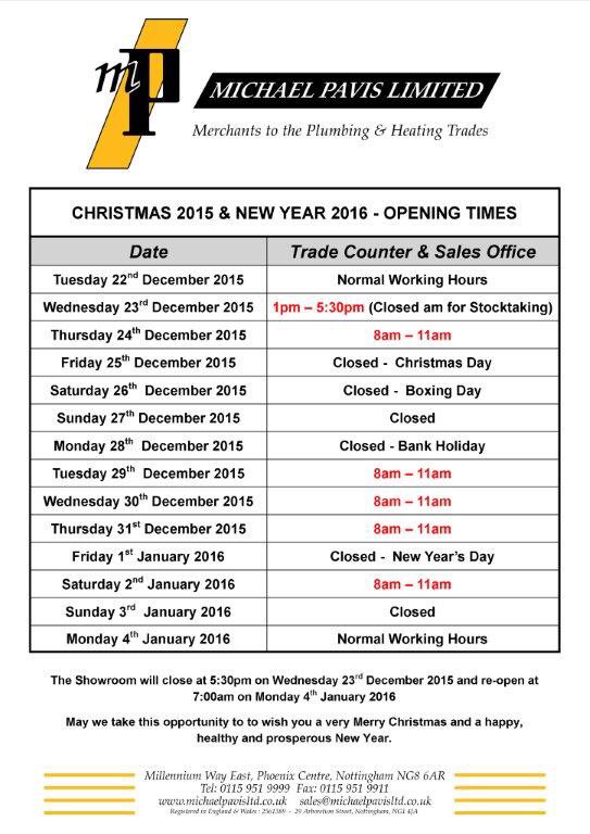 Opening times over Christmas