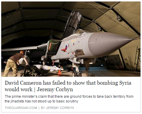jeremycorbyn's tweet photo. My @guardian article on why PM's proposal for bombing has unravelled &amp; his rushed #SyriaVote https://t.co/Iv2NfKJ5qV https://t.co/gR80V4w2Fn