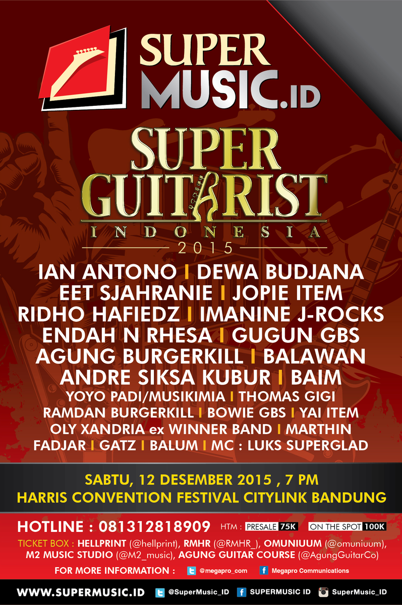 Sejumlah gitaris Indonesia bergabung dan bakal unjuk aksi pada 12 Desember nanti di Bandung. #SuperGuitarist2015