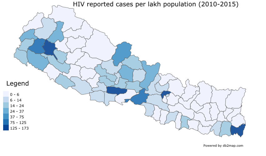 db_to_map's tweet photo. HIV cases in Nepal over the last 5 years by districts;

#HIV #Nepal https://t.co/o5MtgLFykq