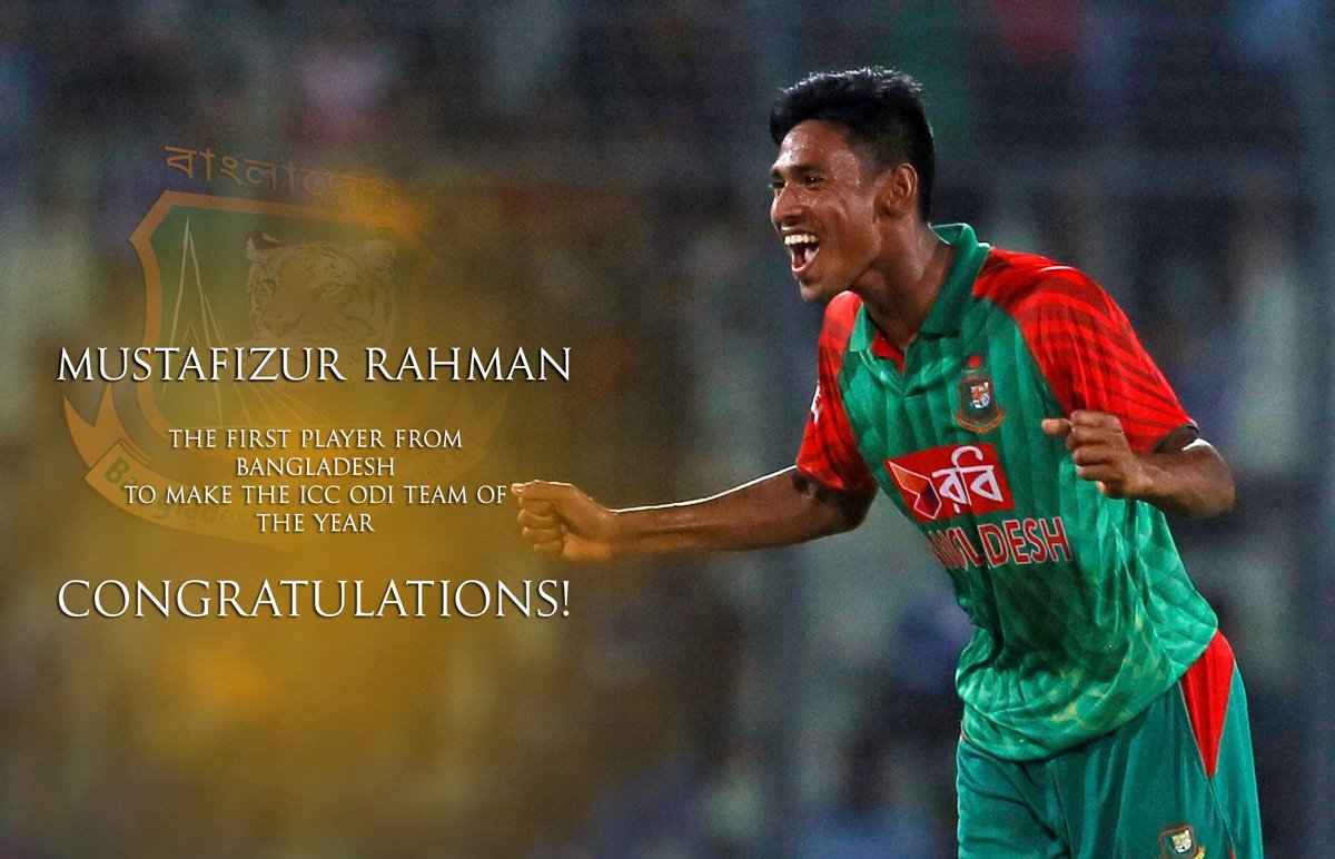 CONGRATULATIONS! Mustafizur Rahman has made it to the <a href="/ICC/">ICC</a> ODI Team of the Year. <a href="/BCBtigers/">Bangladesh Cricket</a> #riseofthetigers