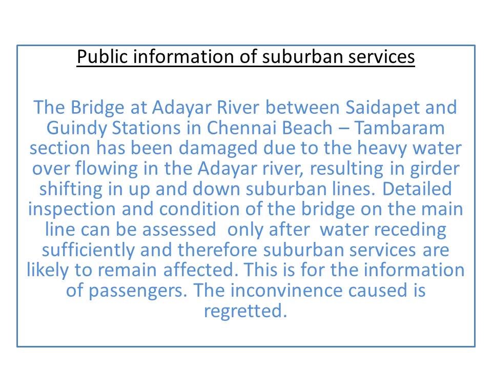 Press Release from Southern Railway <a href="/RailMinIndia/">Ministry of Railways</a> <a href="/DrmChennai/">DRM Chennai</a>