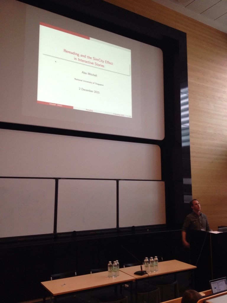 studhio's tweet image. What makes people re-experience interactive stories? It's the SimCity Effect! Alex Mitchell #ICIDS2015 #storytelling