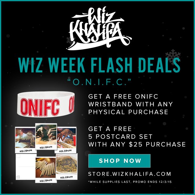 TaylorGang's tweet photo. #WizWeek O.N.I.F.C deal: Free wristband w/any order &amp; free postcard set w/any $25 order.  https://t.co/uZXOzb1BZD https://t.co/yAeGyYizYQ