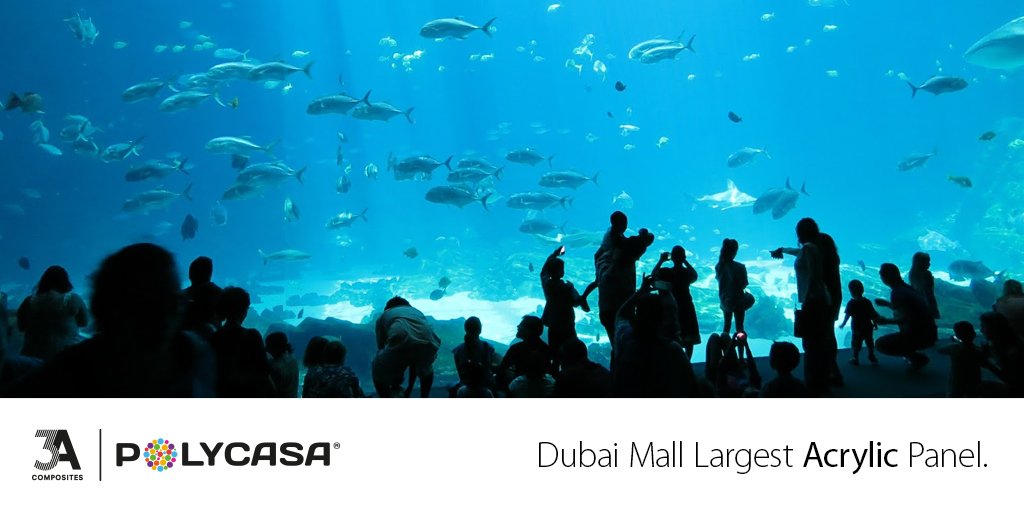 The Dubai Mall Aquarium has the largest acrylic viewing panel in the world, 750mm thick, weighing 245,614 kg!