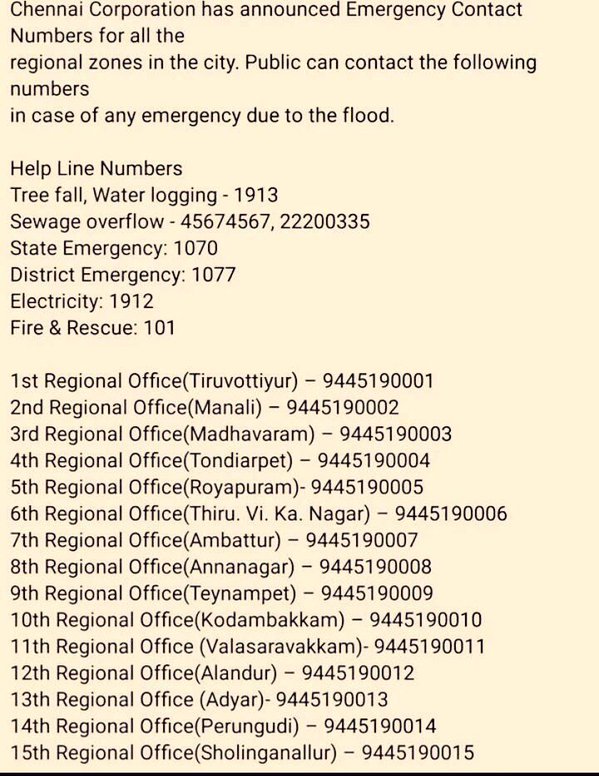 Emergency Helpline #ChennaiFloods