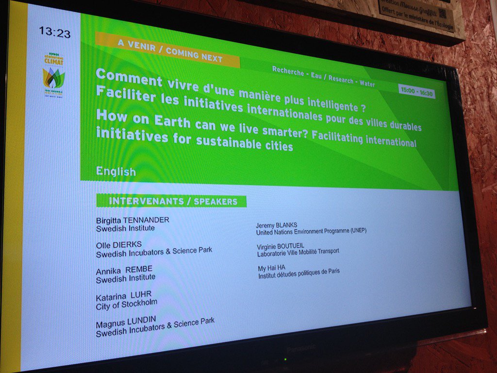 SuedeenFR's tweet photo. RDV à 15h dans la salle 4, Espaces générations climat ! #SmartLivingChallenge #COP21 #COP21Sweden https://t.co/aN0tniiEHh
