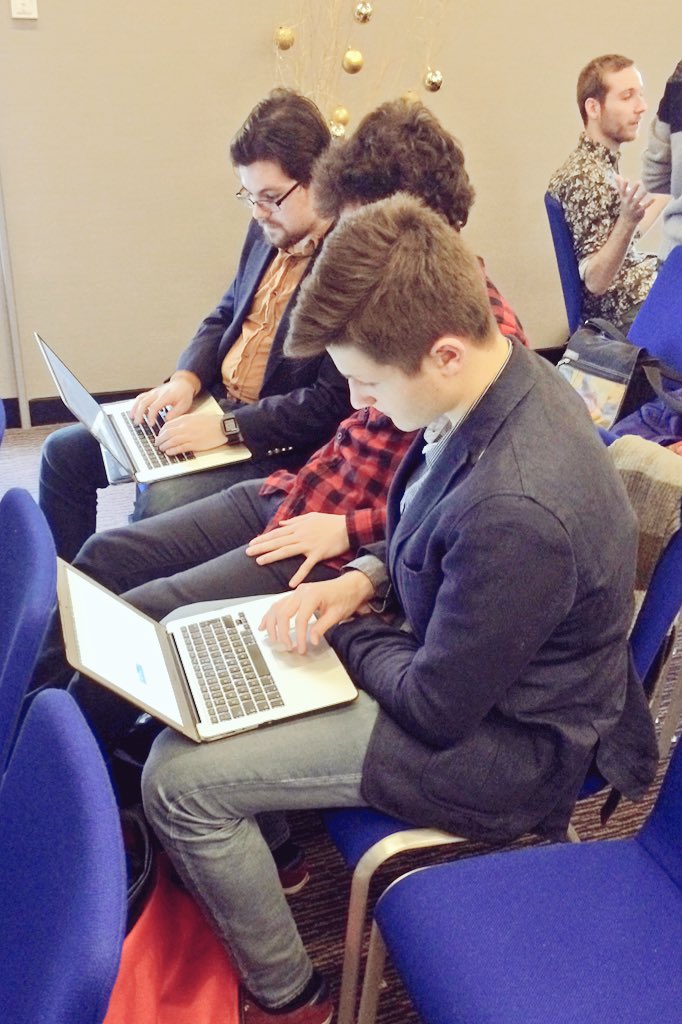 IanG_York's tweet image. Last minute prep from teams at post-@TheHackTrain reception. Shunning #HackTrainFuel in favour of pitch honing! 😄