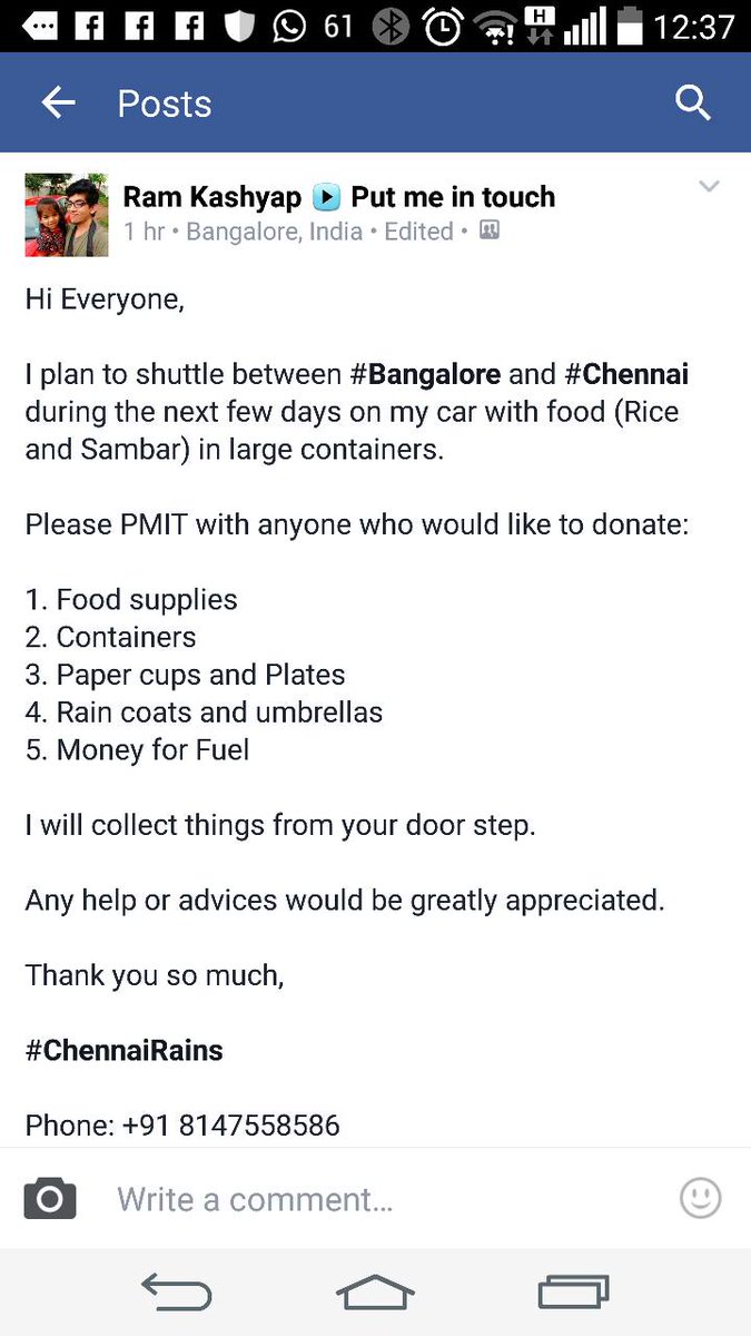 ramkashyap's tweet photo. #ChennaiFloods #BengaluruCares @chennaipolice_ please help us transit inside #Chennai tomorrow https://t.co/f9ZwZQKzXD