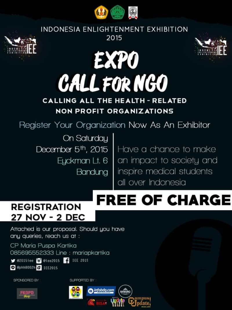 2015IEE's tweet photo. [FINAL CALLING FOR NGO]

EXPO INDONESIA ENLIGHTENMENT EXHIBITION 2015

FREE OF CHARGE https://t.co/IIjoUBfAga