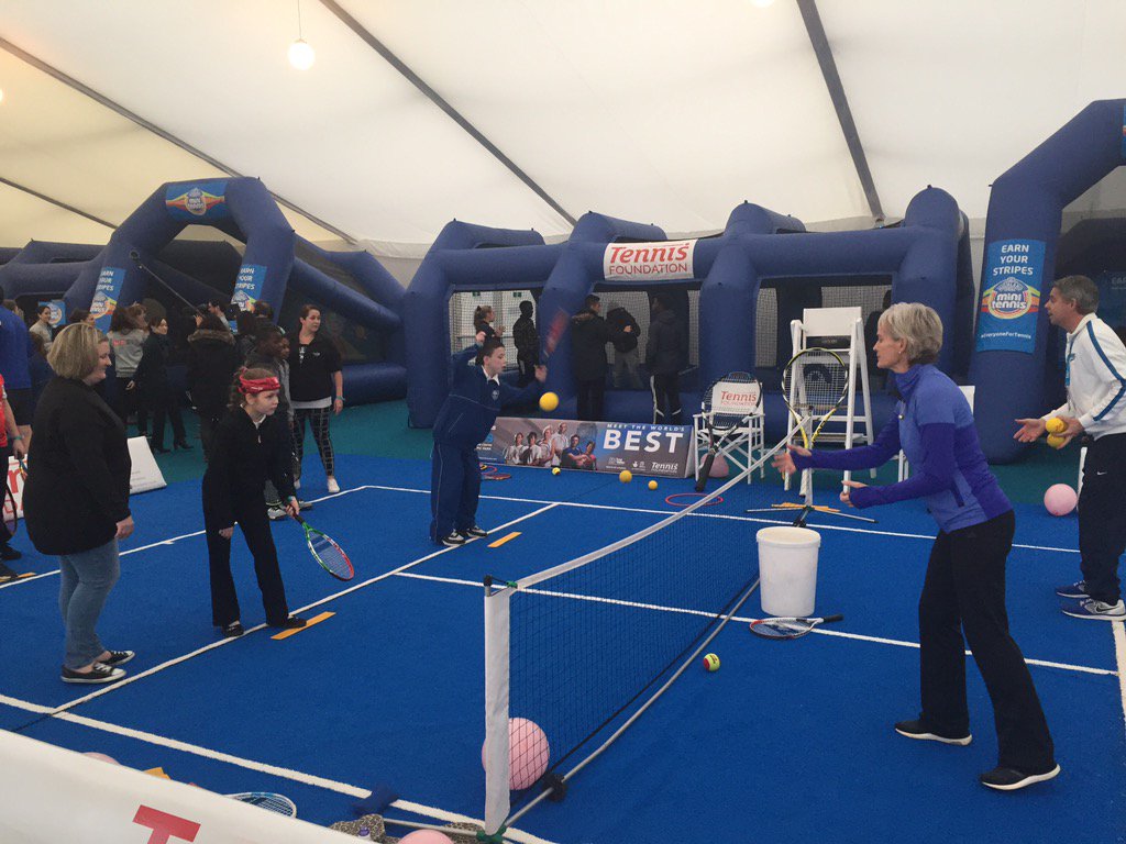 WChairTennisGB's tweet photo. Meanwhile, in the Activity Zone, @judmoo is making sure everyone gets a chance to give tennis a go https://t.co/M5l8iyRFei
