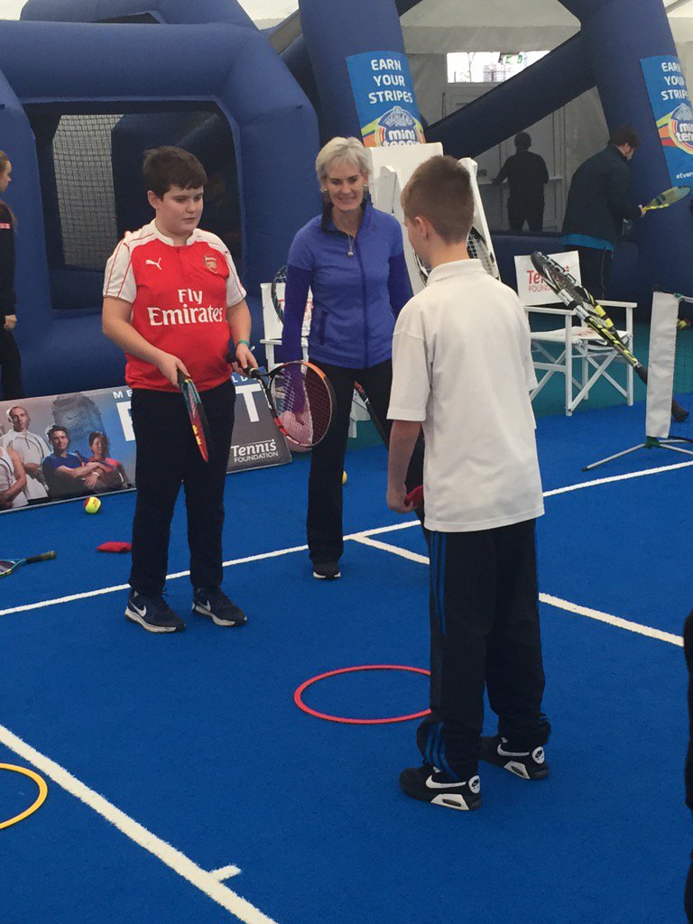 WChairTennisGB's tweet photo. Meanwhile, in the Activity Zone, @judmoo is making sure everyone gets a chance to give tennis a go https://t.co/M5l8iyRFei