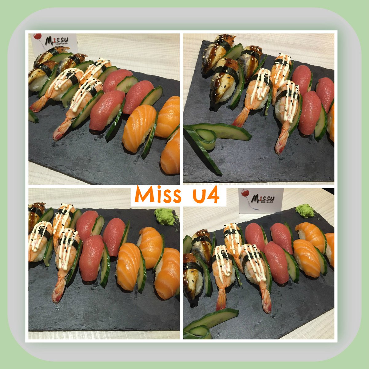 RestaurantMissu's tweet photo. ^_^ Miss u4, la bandeja de nigiri, 2 piezas de anguila, 2 piezas gambas, 2 piezas atún, 2 piezas salmón #menujapones https://t.co/sF3H4Kg8JM