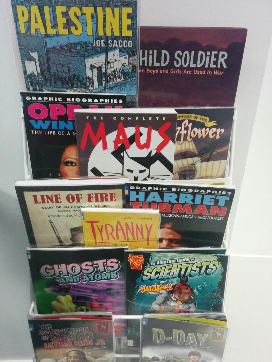 BooLeanneLogic's tweet photo. Library display #LoveComics #NotJustStories https://t.co/Ll2mqK2EOH