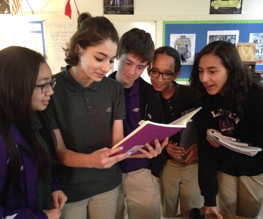 PurplePups's tweet photo. Student shares fiction draft with table mates at the end of the class #8thGradeLitRocks! @HoustonISD https://t.co/gRRoDSytWu