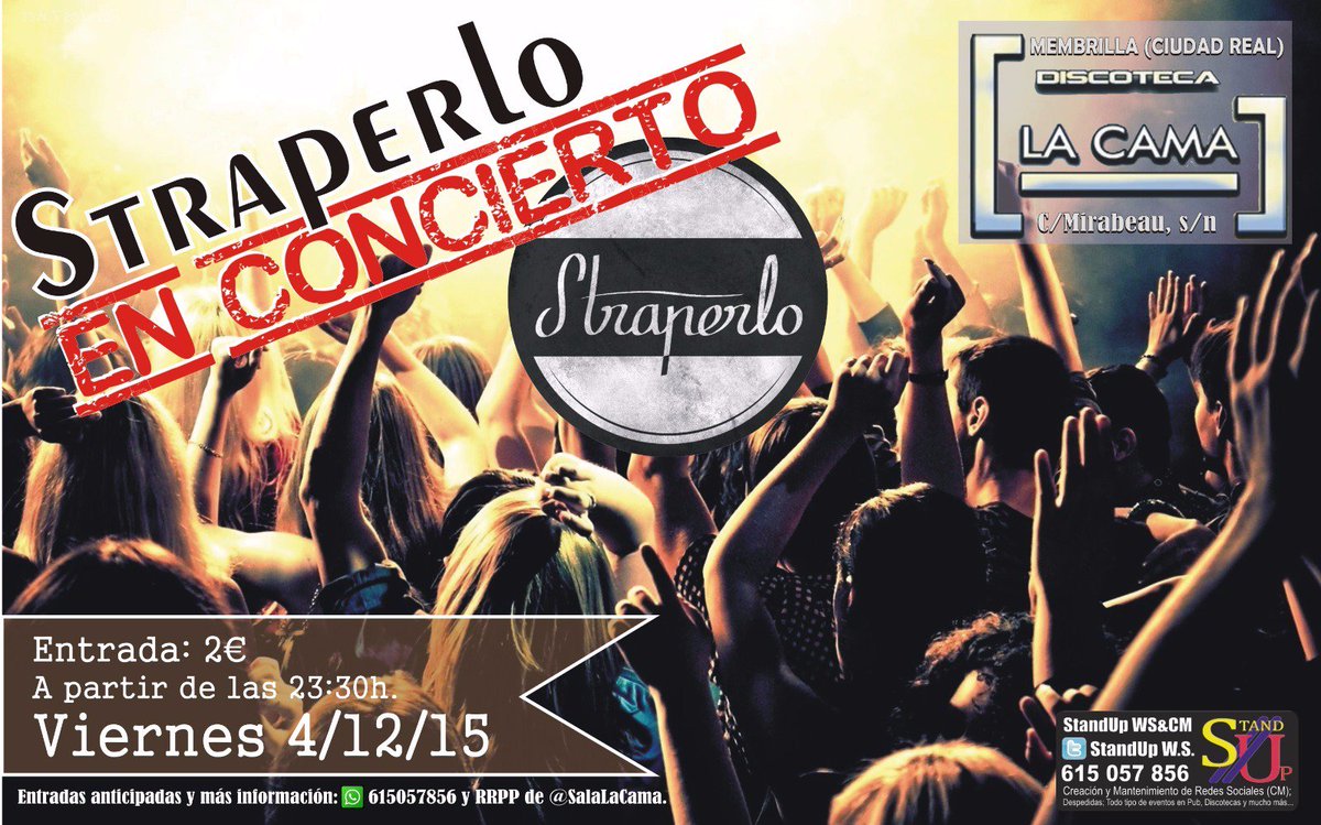 StraperloBand's tweet photo. Este viernes 4 de Diciembre estaremos tocando en "La Cama" (Membrilla) a partir de las 23:30.
Allí nos vemos! https://t.co/jjVZFoYRve