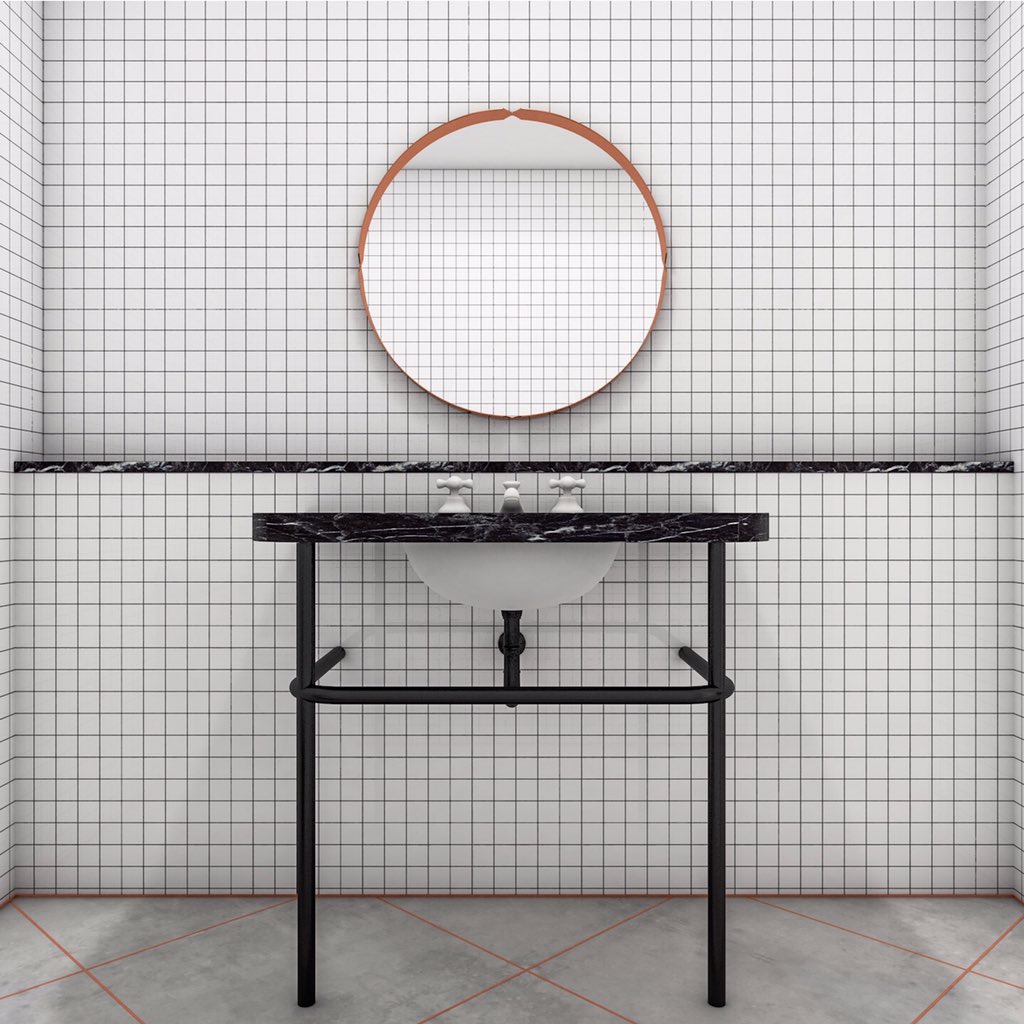 THE_WHITEARROW's tweet photo. Rendering of an office bath designed by us. Featuring a 1980s #Zucchetti faucet, #TimWebber mirror and custom vanity https://t.co/rCihrwArAp
