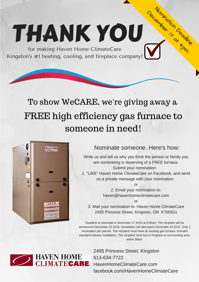 We've giving away a furnace to a #YGK family in need. Many ways to nominate!