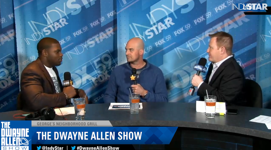 IndyStarSports's tweet photo. Video | #DwayneAllenShow: Was #Colts QB Matt @Hasselbeck alive when... https://t.co/QKSeAvIyBq https://t.co/ZOQauFcNO8