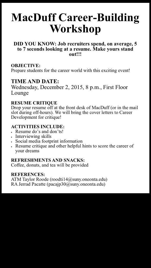 MacDuffResHall's tweet image. Don't miss this opportunity to learn how to make your resume stand out!