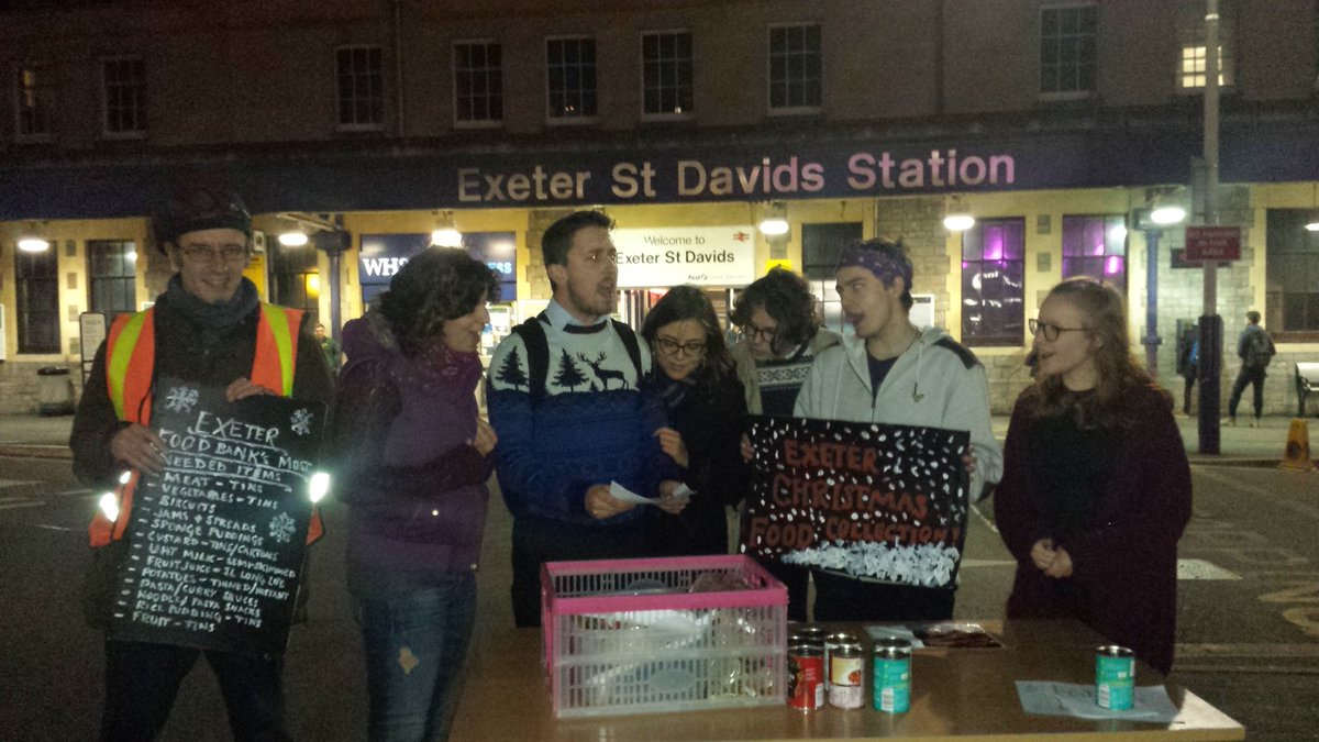 exetergreens's tweet photo. Members of @exetergreens &amp; @ExeterUniGreens are outside @FGWExeter now collecting food donations for @ExeterFB https://t.co/2HzJC9pxBT