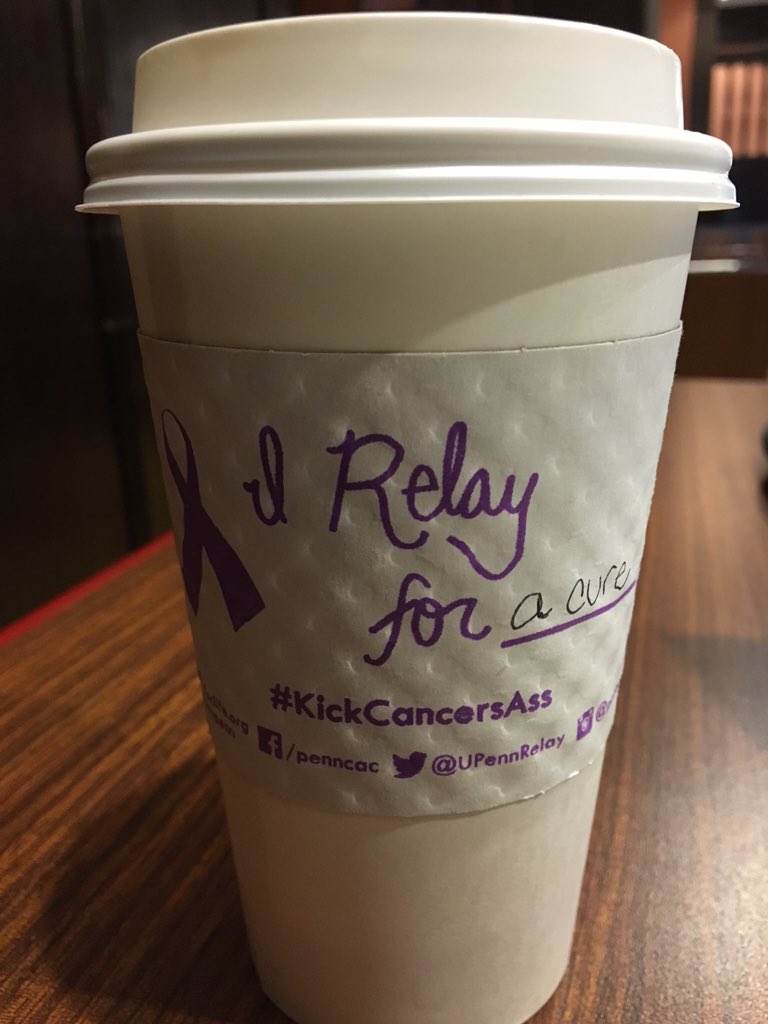 UPennRelay's tweet photo. Have you spotted our coffee sleeves on campus? Buy a drink at @WilliamsCafe to celebrate kickoff week with us! https://t.co/1aTcBbLWHc