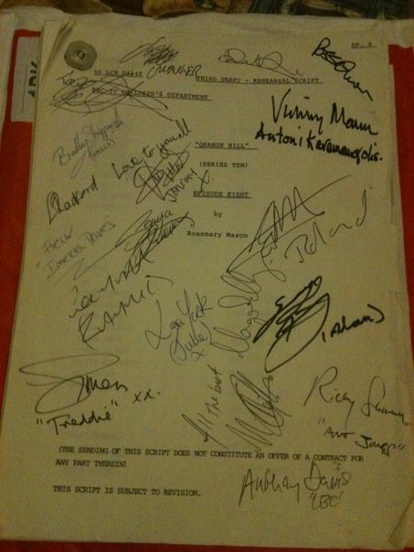 80sNostalgia's tweet photo. Completely forgot about #WedNOSday! To make up for it, here's a Grange Hill script signed at the reunion 8 yrs ago. https://t.co/MTtndV3nvI