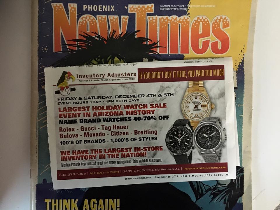 InvAdjusters's tweet image. Largest Watch Sale In Arizona Ever,Guaranteed Lowest Prices,Hundreds of brands, 1000's of styles December 4th&amp;amp;5th