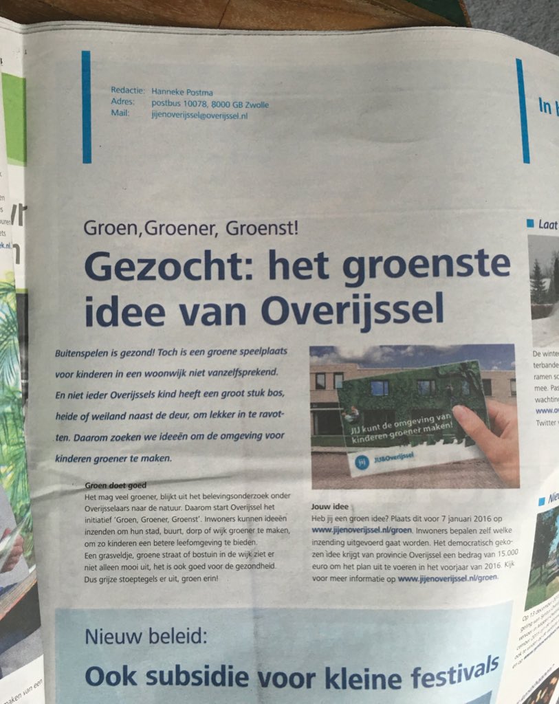 Heel Overijssel vergroent. Grijze stoeptegels er uit, groen erin! Wat is jouw groene idee voor kinderen? #groen