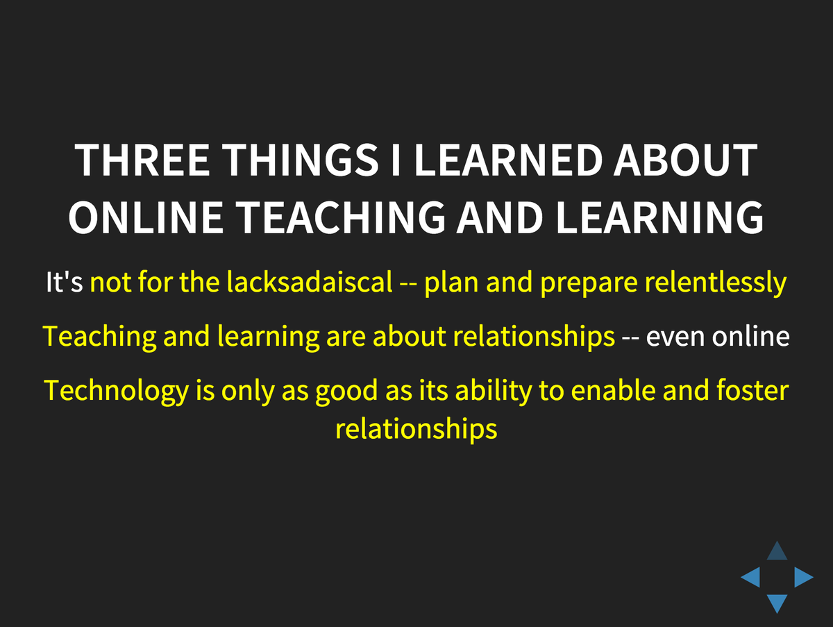 ddmeyer's tweet photo. Three Things @RobertTalbert Learned About Online Teaching and Learning. https://t.co/qQKnAtiBR1 https://t.co/HcnDB5S9lP