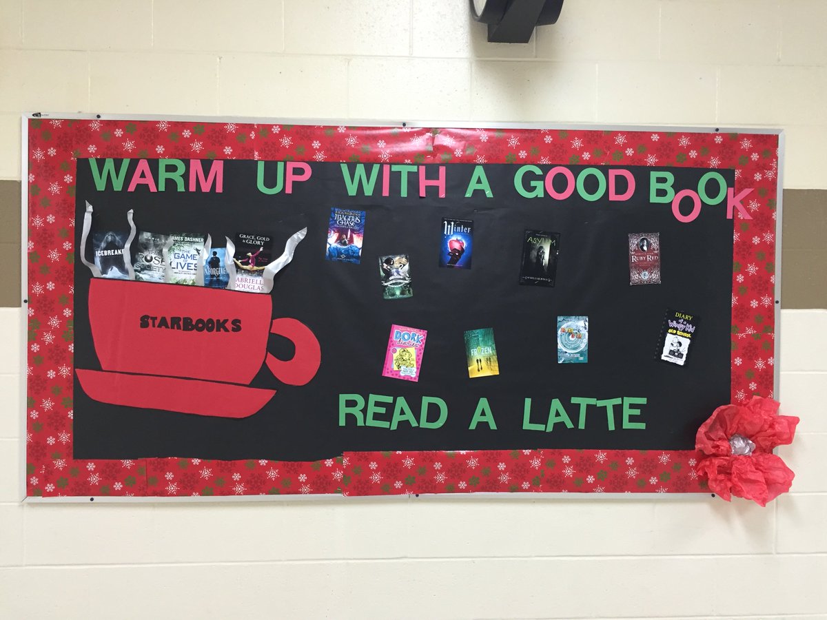 MrsBongiornoEdu's tweet photo. Check out our "Starbooks" at the library for the holidays! #yalit #newreleases #adubshelfie #librarybulletinboard https://t.co/TgnryXqNee