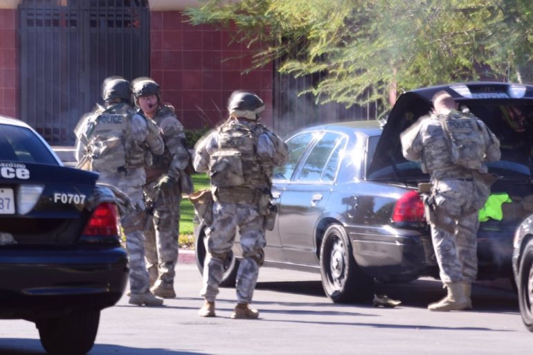 KTLA's tweet photo. Update: San Bernardino police say there are one to three shooters https://t.co/2Cdl5xlNSr https://t.co/5u2klz0B9N