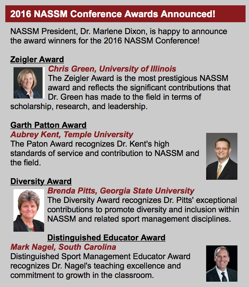 NASSM's tweet photo. ICYMI earlier this week, we announced the 2016 #NASSM Award winners! https://t.co/1ccTKu6MiY