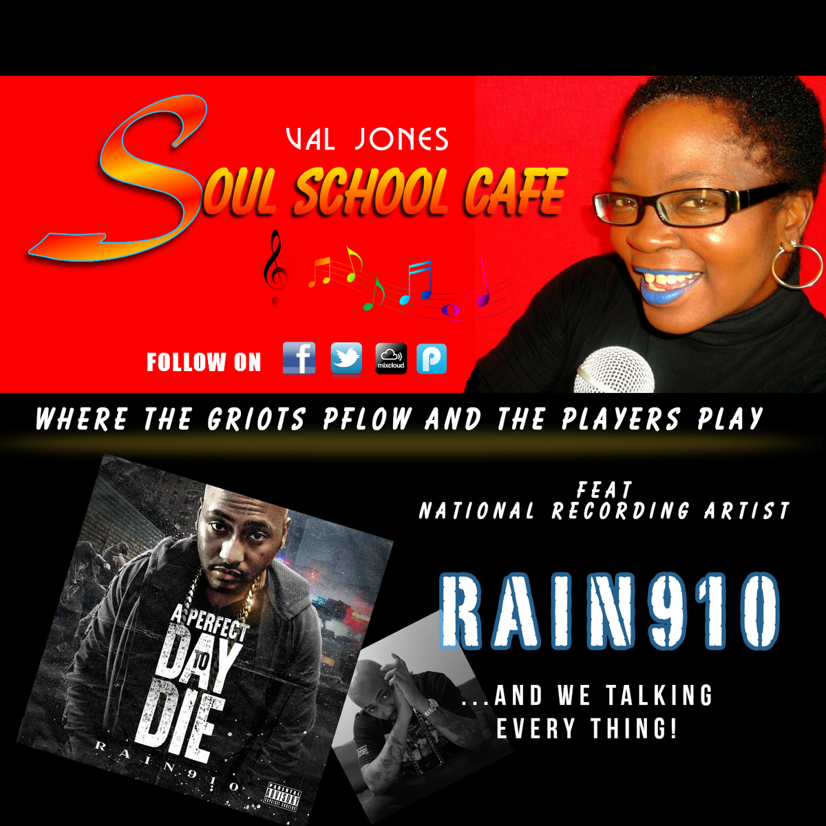 SoulSchoolCafe's tweet photo. THIS WEEKEND ON VAL JONES' SOUL SCHOOL CAFE! @Rain910 910!  For stations and times:  https://t.co/Am690OhAmB https://t.co/LOpLsoeOV0