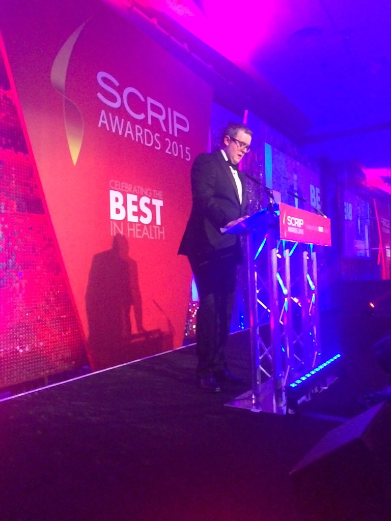 nikkihandley's tweet photo. Miles Jupp kicking off the show!! Good luck to everyone 🍾🍾🍾#ScripAwards 2015 https://t.co/T863oZY1hC