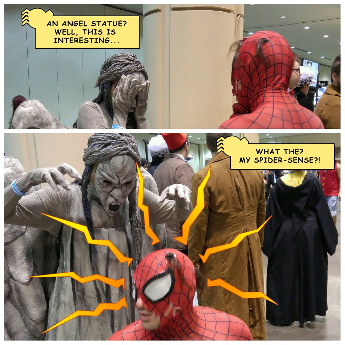 Spider_Menace's tweet photo. Don't Blink!! #megaconfandays #weepingangel #SpiderMan #doctorwho @Marvel @DanSlott @TheRealStanLee @MegaConvention https://t.co/rp8QUBsIvG