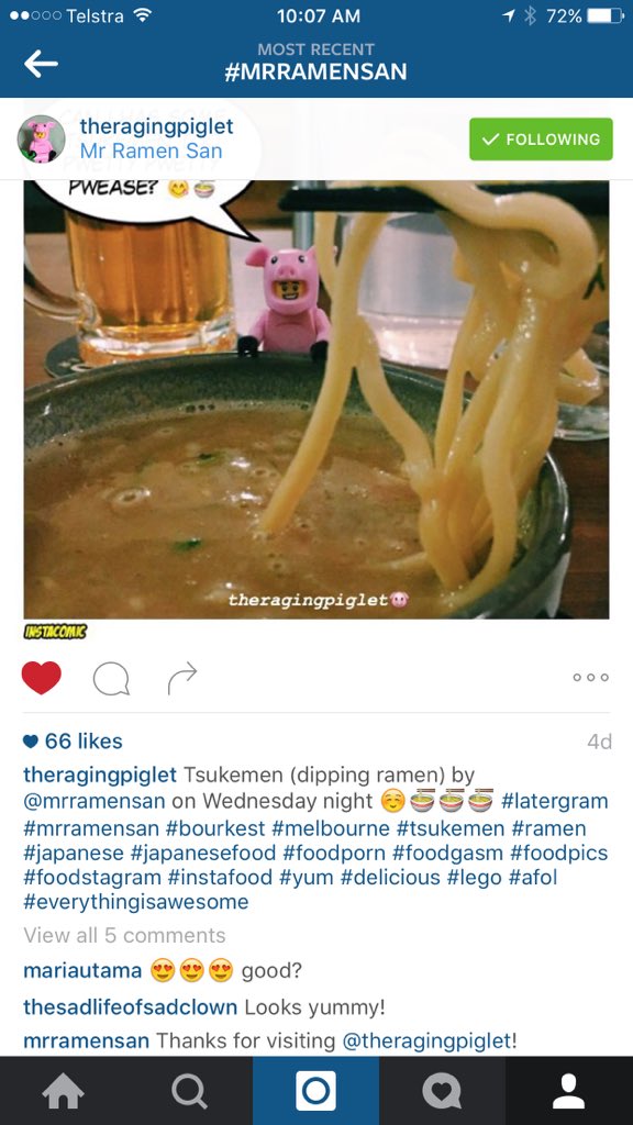 Thanks @theragingpiglet for the Tsukemen (dipping ramen) love! #mrramensan  #chinatown #midcitycentre#melbourneramen