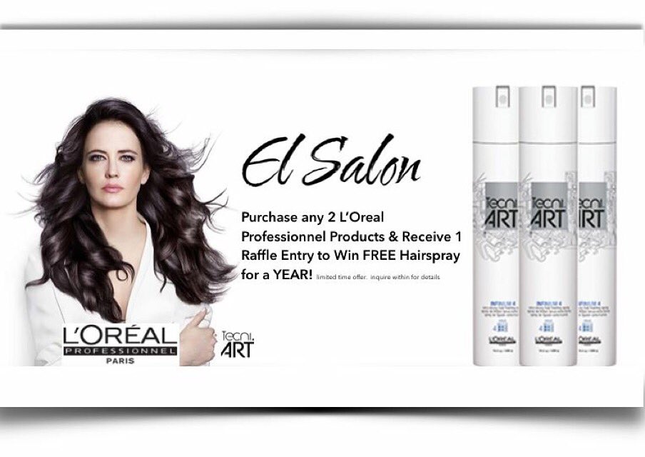 ElSalonDenver's tweet photo. FREE HAIRSPRAY FOR A YEAR?! Buy any 2 L'Oreal Pro Products to enter! Offered only at El SALON https://t.co/S7qYmkMIJl
