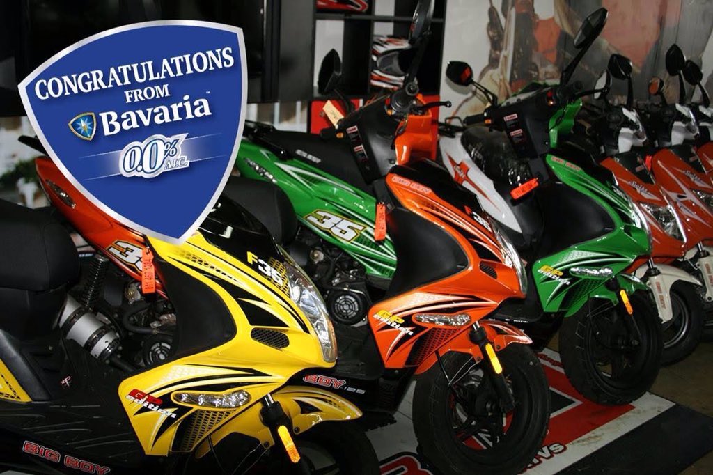 Bavaria_ZA's tweet photo. Congratulations to our Big Boy Scooter winners, Johan Weideman &amp; Tony Ntuli. Take one for the road with Bavaria 0.0% https://t.co/Z8ubdP4EIQ