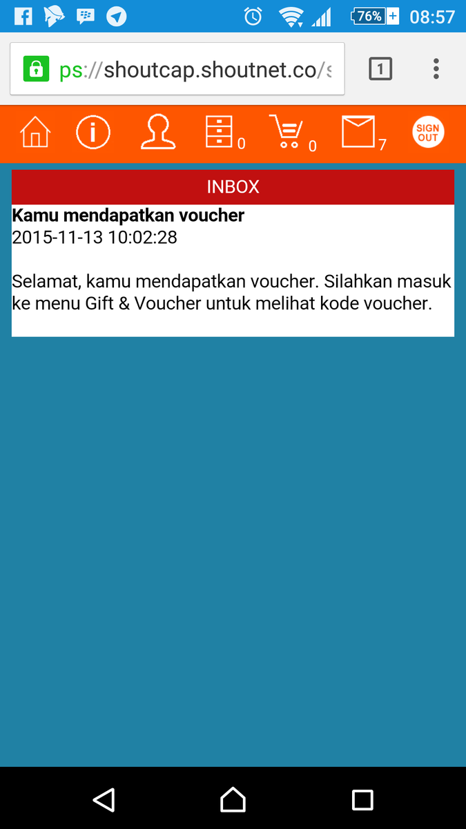 Organ_on's tweet photo. Yth @ShoutCap 
Berkenaan dgn Voucher yg saya trm,ttp di cek di kolom voucher&amp;gift tdk ad Voucher 

Regards https://t.co/h0PKfryWGi