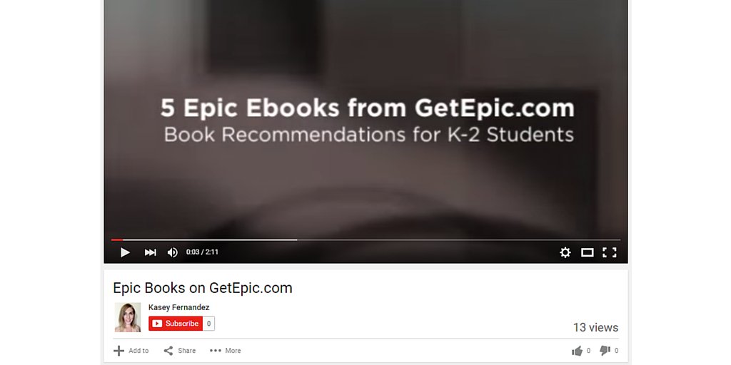 epic4kids's tweet photo. Wonderful book recommendations for #K2Students: https://t.co/DjWoAlGlwr  Thank you Kasey for this amazing video! :) https://t.co/ryC0OuTO7g