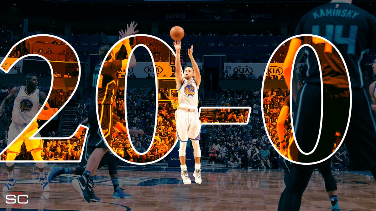 SportsCenter's tweet photo. STILL UNDEFEATED! Steph Curry drops 40 points, 28 in the 3rd, as Golden State dismantles Charlotte to get to 20-0. https://t.co/8gMkNYhakF